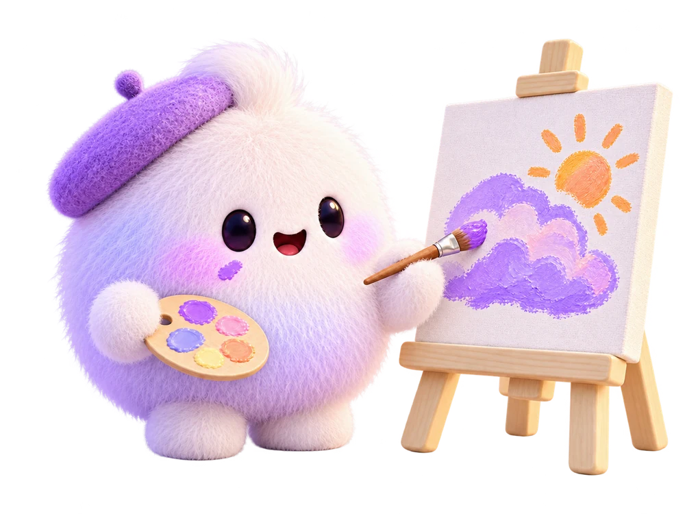 Pumli painting a lilac mountain landscape