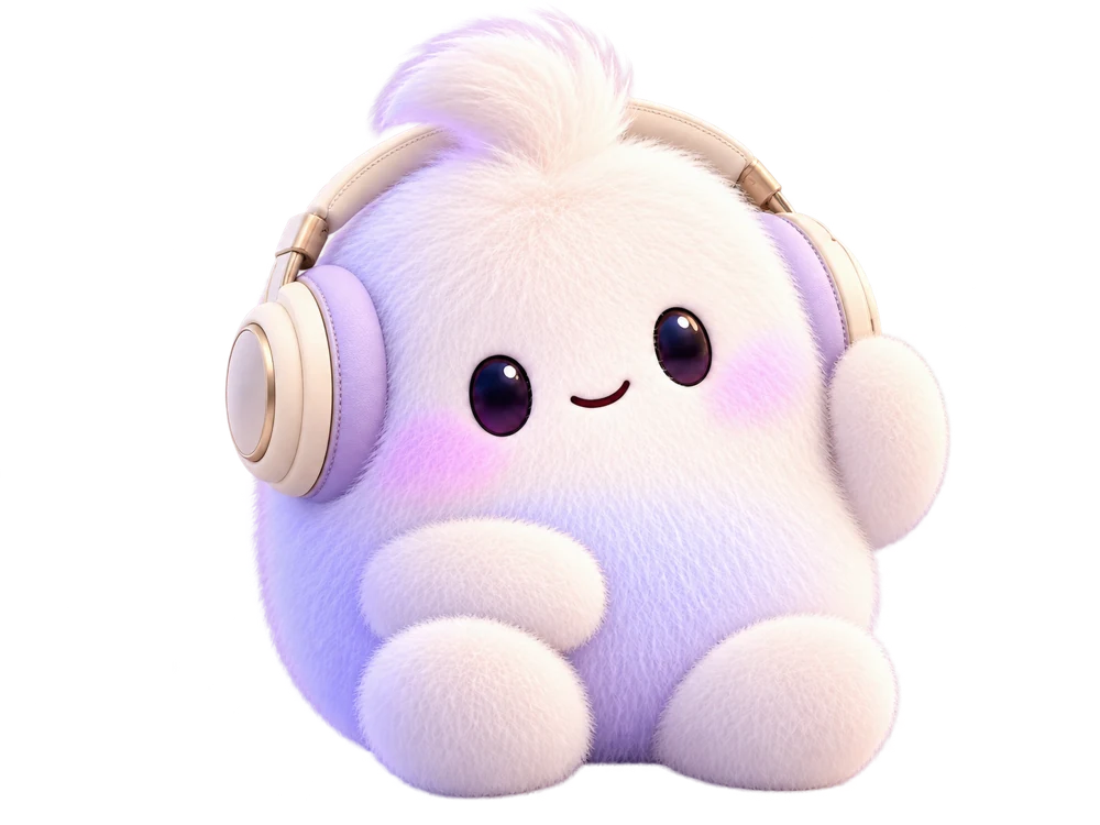 Pumli wearing headphones